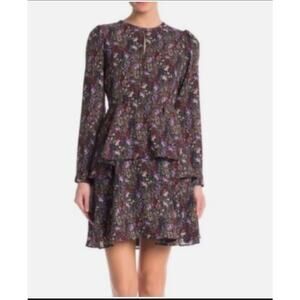 Philosophy Floral Tiered Mini Dress - Black with Purple & Pink Accents